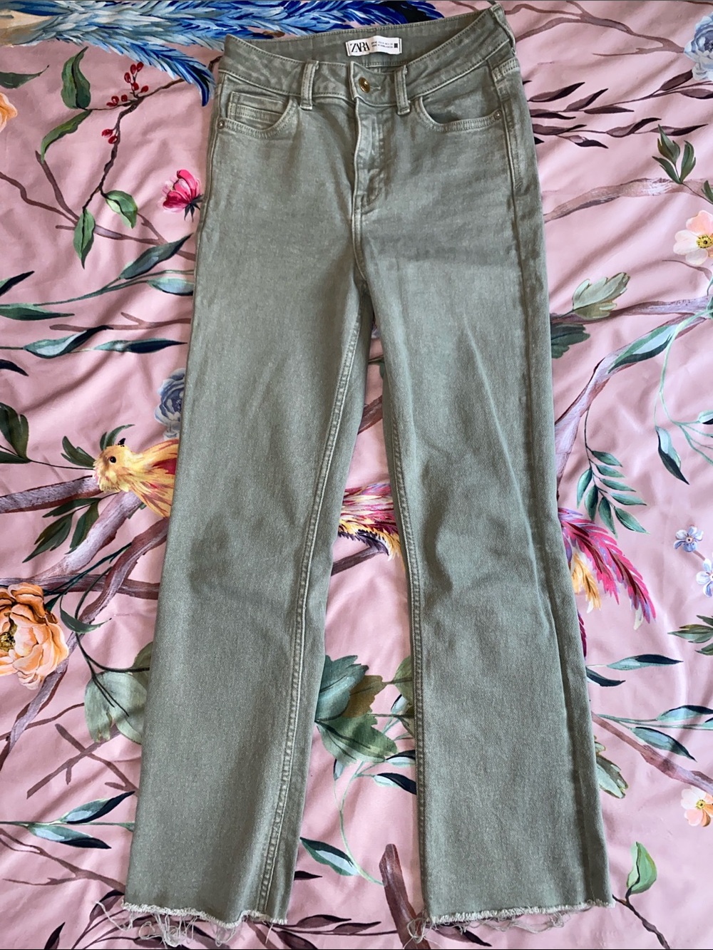ZARA Sage Green Straight-Leg Jeans